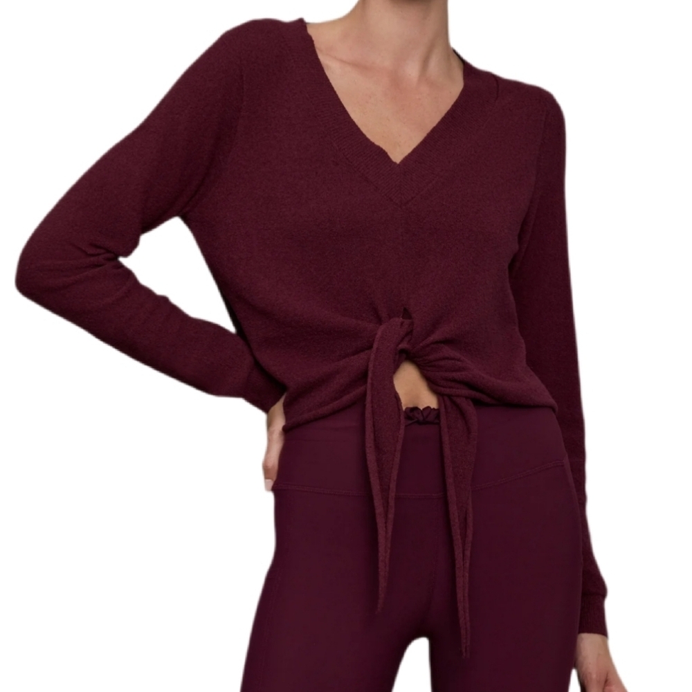 Carbon38 Fig Burgundy Knot Front‎ Activewear Yoga Sweater Large